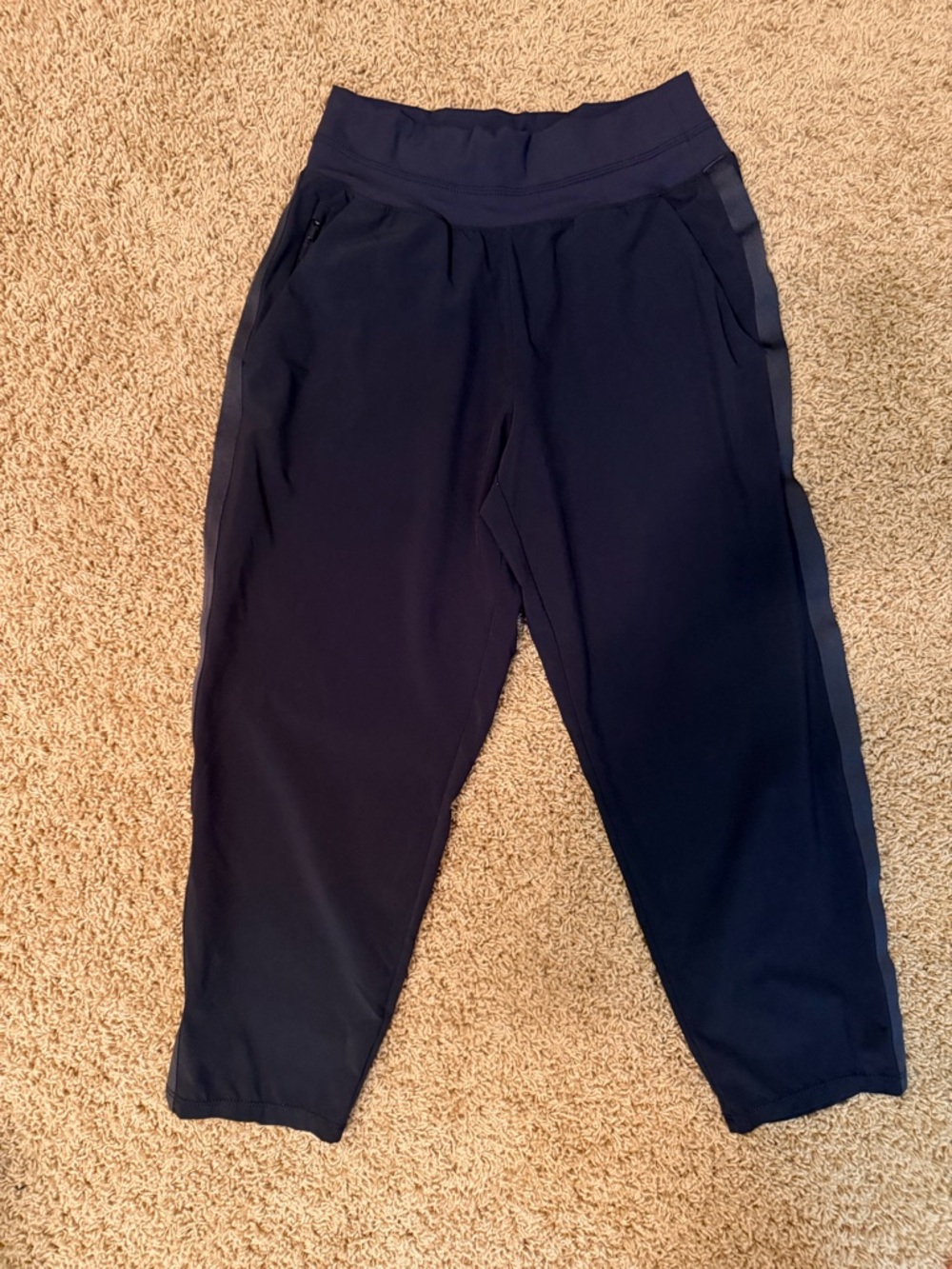 Athleta Tuxedo Stripe Cropped Athletic Pants, Black Petite